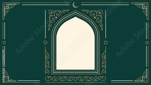 Islamic vector pattern with arch window and crescent moon decorative elements