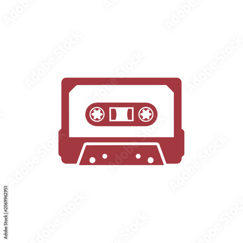 Minimalist Red Cassette Tape Icon Vector Illustration