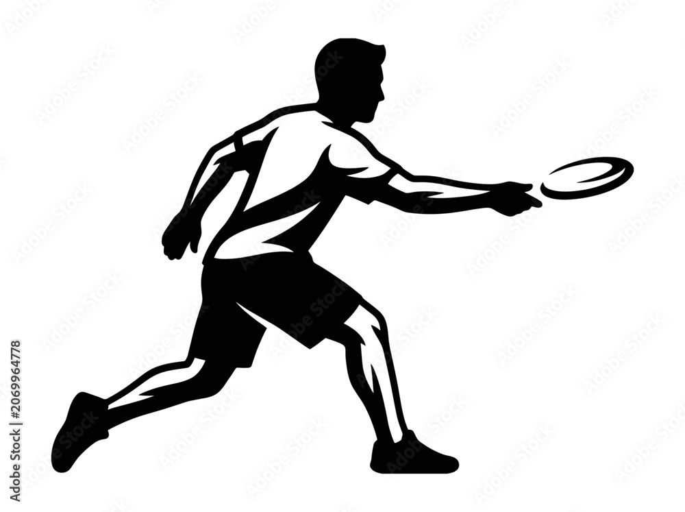 Fototapeta premium Silhouette of a man playing frisbee in motion.