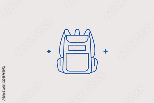 Schilderij op canvas Durable travel backpack with side pockets line icon for outdoor hiking adventure club, international tourism luggage store