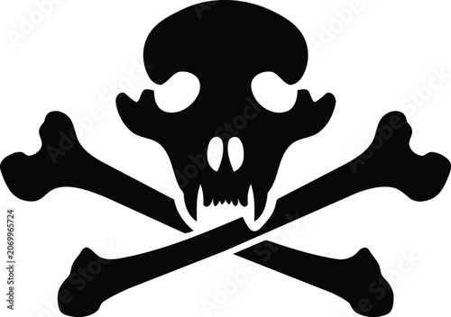 Stylized Black Skull with Fangs and Crossbones Symbol.