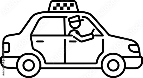 Slika na platnu Taxi Driver Icon - Simple Line Art of Car and Person Driving