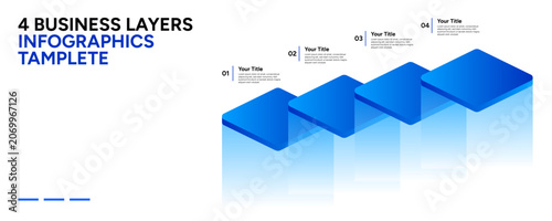 Modern 4 Step Isometric Floating Stepped Square Layers Business Infographic Presentation Template