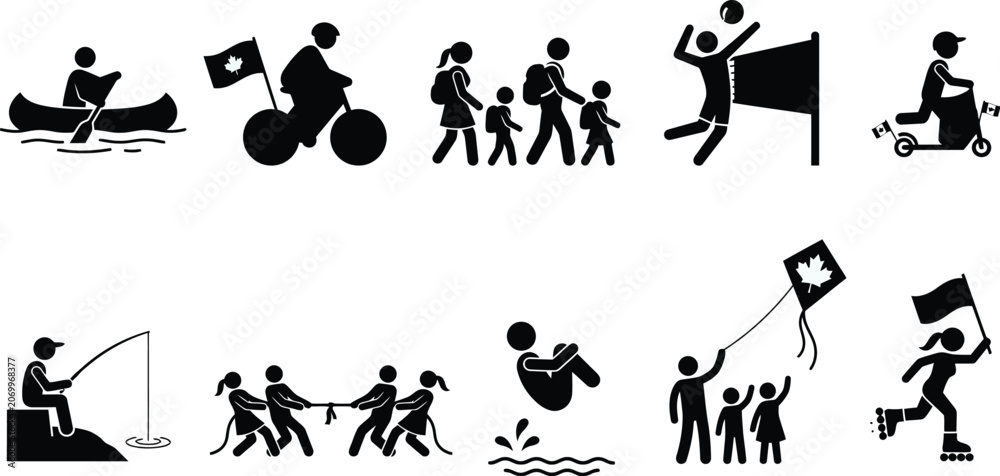 Obraz premium Canada day icons of people enjoying outdoor activities