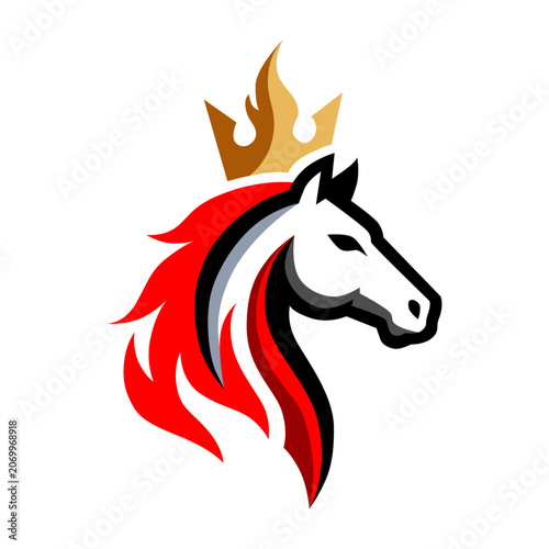 Horse Head with Crown and Flaming Mane Logo