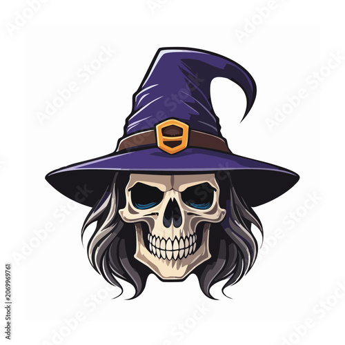 Cartoon Witch Hat Skull Illustration