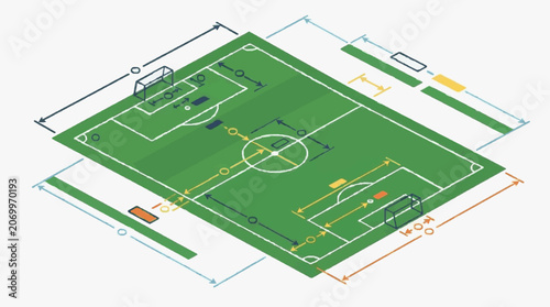 Vászonkép Miniature Soccer Pitch Layout Diagram.