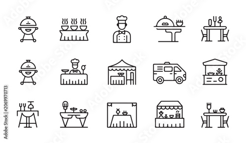 Foto Food service and catering icons on white background.