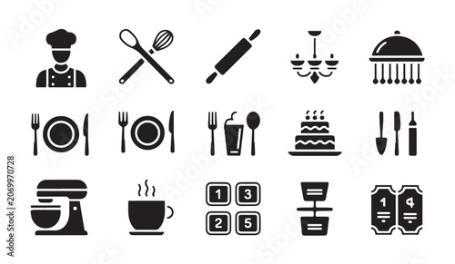 Foto Baking and restaurant icons on white background.