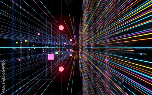 Abstract Digital Network Interconnections with Vibrant Glowing Lines and Particles Representing Data Flow in a Futuristic Cyberspace Environment