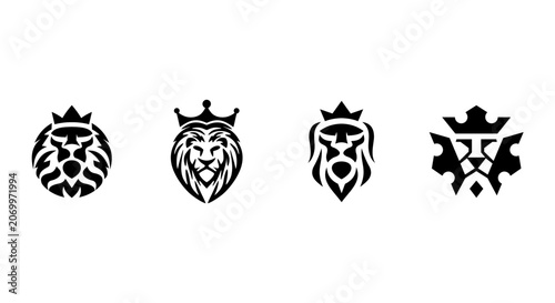 Photos Collection of four black lion head logos with crowns