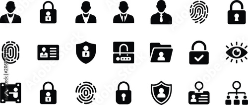 Collection of user identity and personnel security management icons for personal access control systems