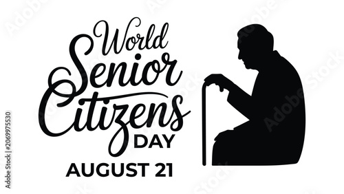 Canvas Print World senior citizens day illustration featuring elderly silhouette with walking
