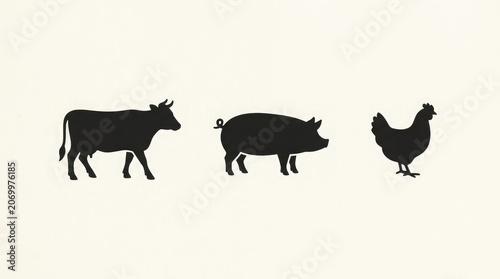 Three farm animal silhouettes standing side by side on plain background