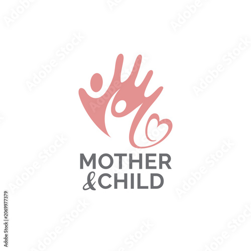 Mother and Child Logo Template with Family Care Symbol, Maternity Brand and Parenting Business Design Vector