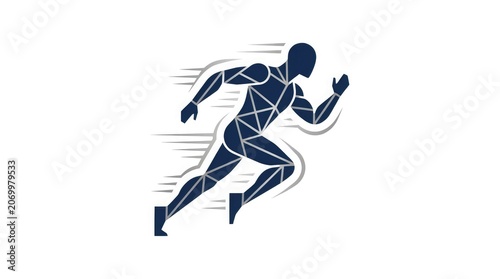 An athlete runs swiftly in motion with lines behind him on the track field