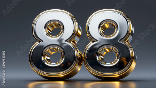 Bold 3D Metallic Number 88 with Gold Accents Luxury Numerical Typography