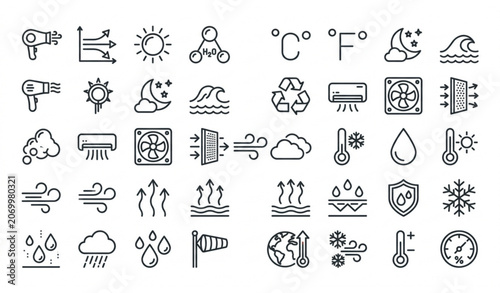 Konstfotografi Air Weather and Climate Icons Set 64x64 Pixel Perfect Editable Stroke Vector Col