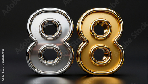 Shiny Metallic Number Eighty Eight Crafted With Gold And Silver Textures Against Dark Background