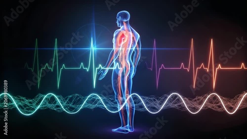 Human Body Anatomy with EKG Heartbeat Waveform Animation