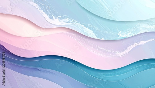 Glossy Pastel Abstract Waves Layered in Soft Blue Pink and Lavender Background