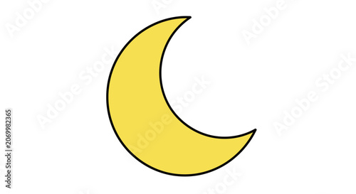 Simple Yellow Crescent Moon on White Background for Various Creative Applications