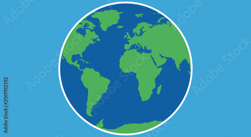 Simplified depiction of the Earth showcasing continents and oceans against a blue backdrop