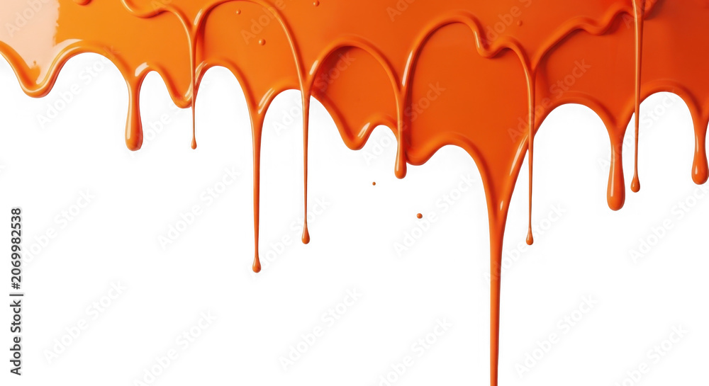 Fototapeta premium Orange paint drips on white background