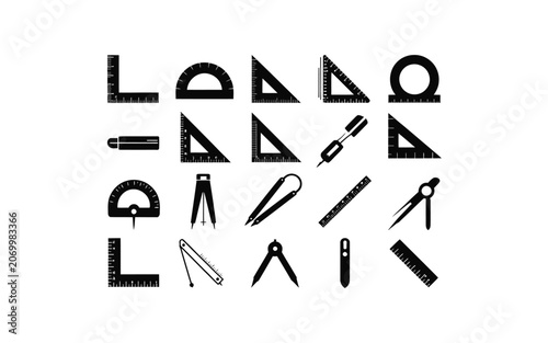 Geometric drafting and engineering technical drawing tools set