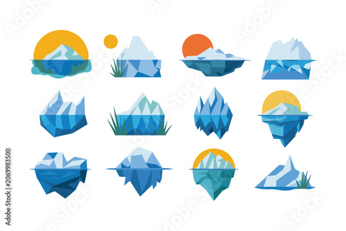 Iceberg glacier landscape graphic elements collection with landscape