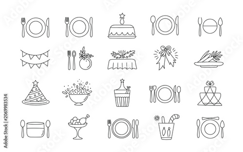 Party event celebration icons collection with celebration, catering