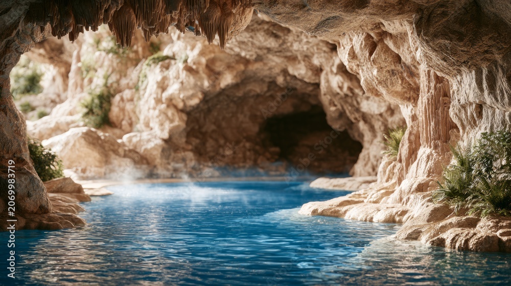 Obraz premium Serene Thermal Bath in Natural Limestone Cavern of Budapest