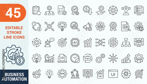 Tableau sur toile Business automation line editable icon set