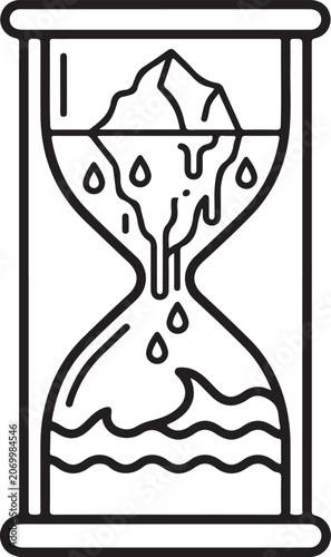 Global Warming Climate Change and Melting Iceberg Hourglass Line Icon
