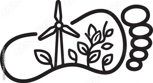 Ecological Carbon Footprint and Renewable Green Energy Line Icon