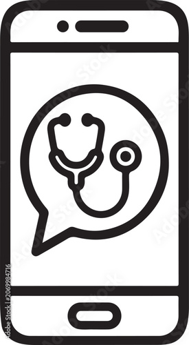 Online Telemedicine Consultation and Mobile Health App Line Icon