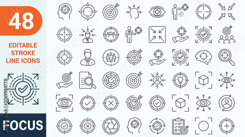 Photos Focus and target marketing line icons mega set