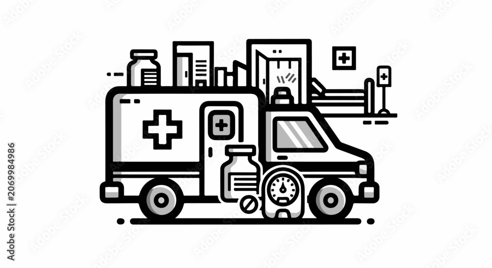 Fototapeta premium Emergency Medical Vehicle City Scene.