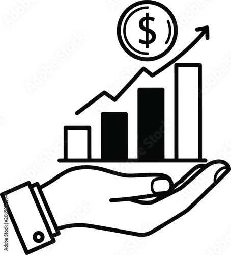 Hand holding a growing financial bar chart icon Vector