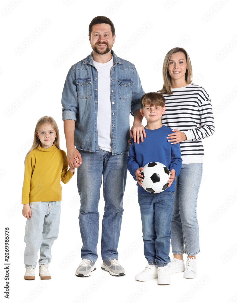 Fototapeta premium Portrait of happy family on white background