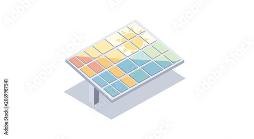 Isometric solar panel illustration on white background, showcasing sustainable energy.