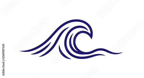 Minimalist Blue Wave Design Illustration on White Background Symbolizing Ocean Dynamics