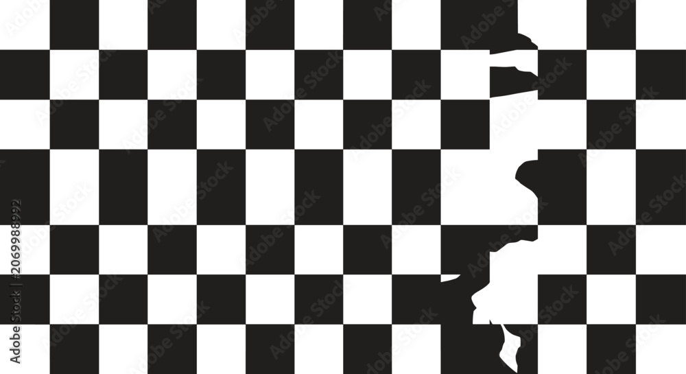Obraz premium Classic black and white checkerboard pattern featuring a jagged torn section on the right side for a creative graphic design effect.