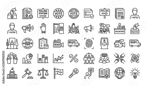 Bild auf Leinwand Election Voting Democracy Editable Stroke Thin Line Icons 64x64 Vector Pack