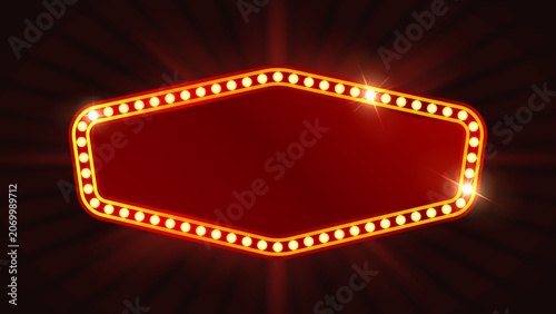 Retro Marquee Light Sign Frame with Glowing Bulbs Vintage Theater Banner Template Vector Illustration