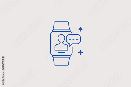 Tableau sur toile Smart watch wearable display showing human user chat message alert bubble line icon for fitness tracker notification preview app, digital communication gadget