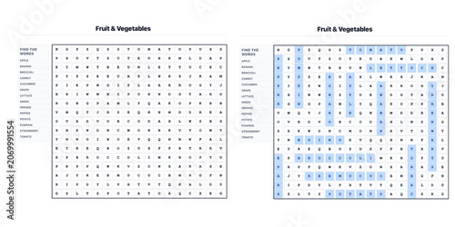 Fruits and Vegetables Word Search Puzzle for Kids | Healthy Eating Vocabulary | 14 Hidden Words with Answer Key