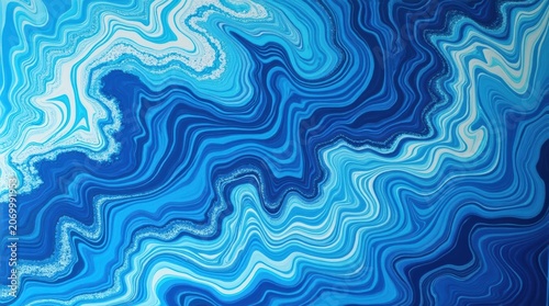 Abstract blue liquid marble texture with flowing waves and vibrant dark color swirls