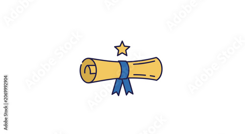 Diploma illustration featuring a rolled scroll with a star for academic achievement