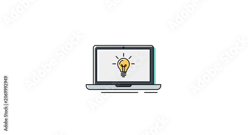 Illustration depicting a laptop with a lightbulb idea symbol on its screen design